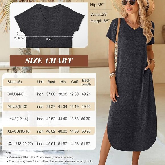 Women's Maxi Dress Polyester Rayon Spandex V-Neck Casual Pockets Summer - Picture 6 of 6